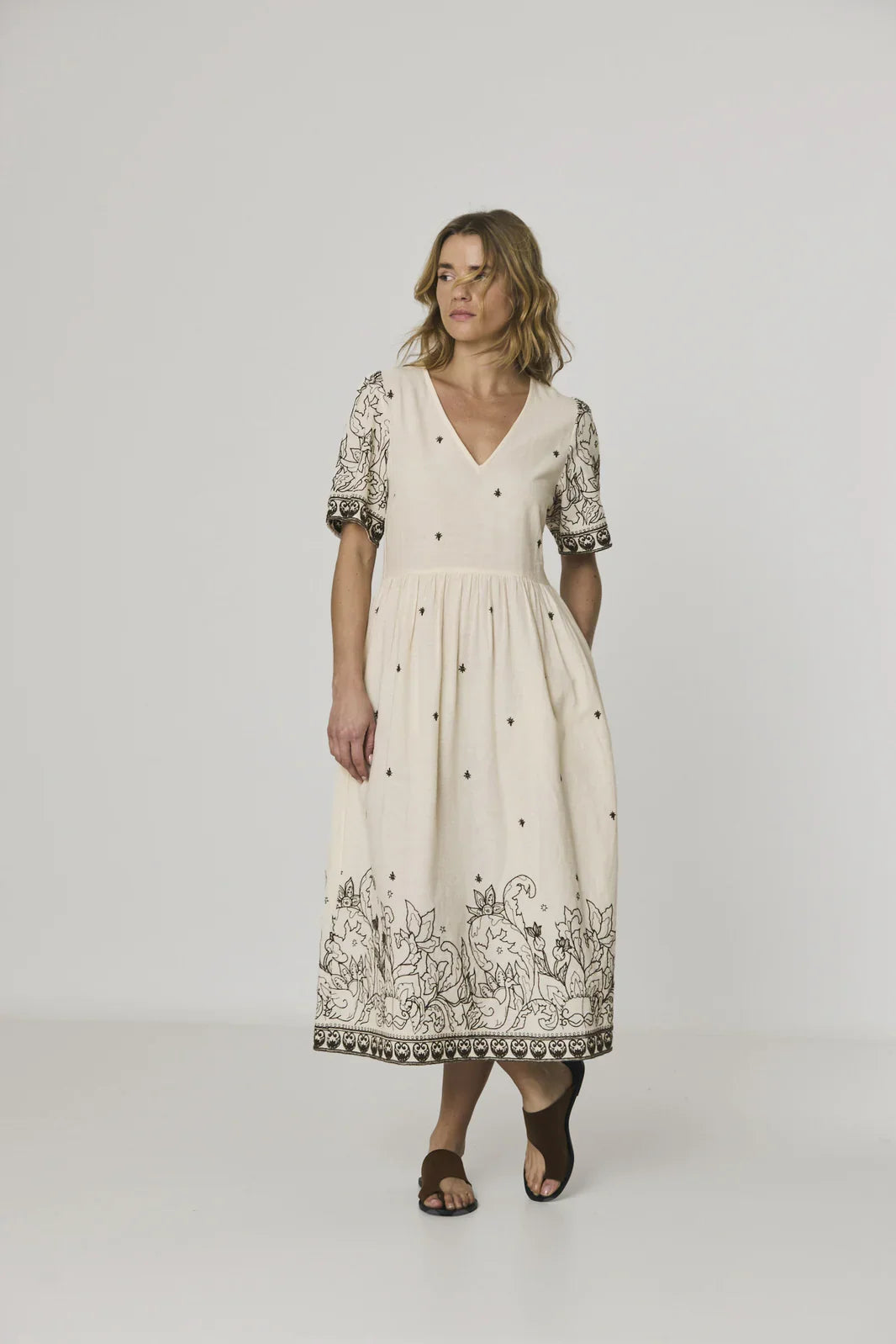 Indi&Cold Long Cotton-Blend V-Neck Dress (Surplus - New)