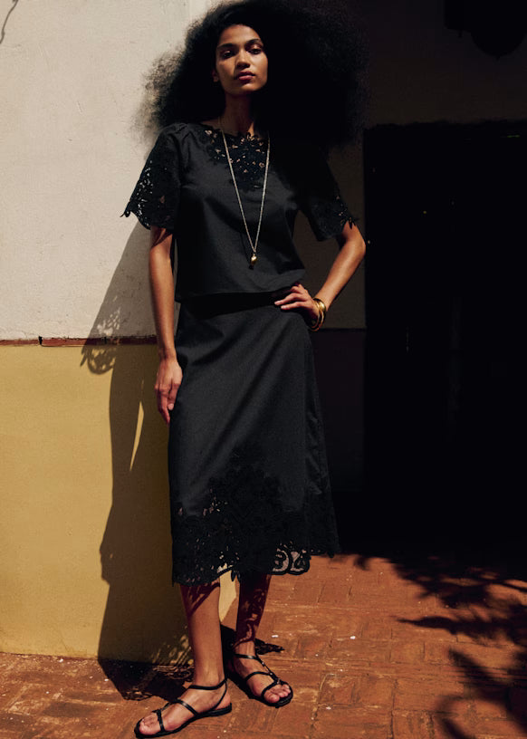 Sezane Black Top with Embroidery (Surplus - New)